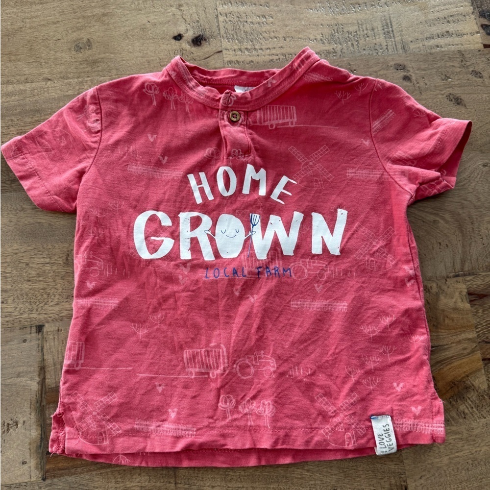 Zara red Home grown graphic t-shirt size 9-12 months